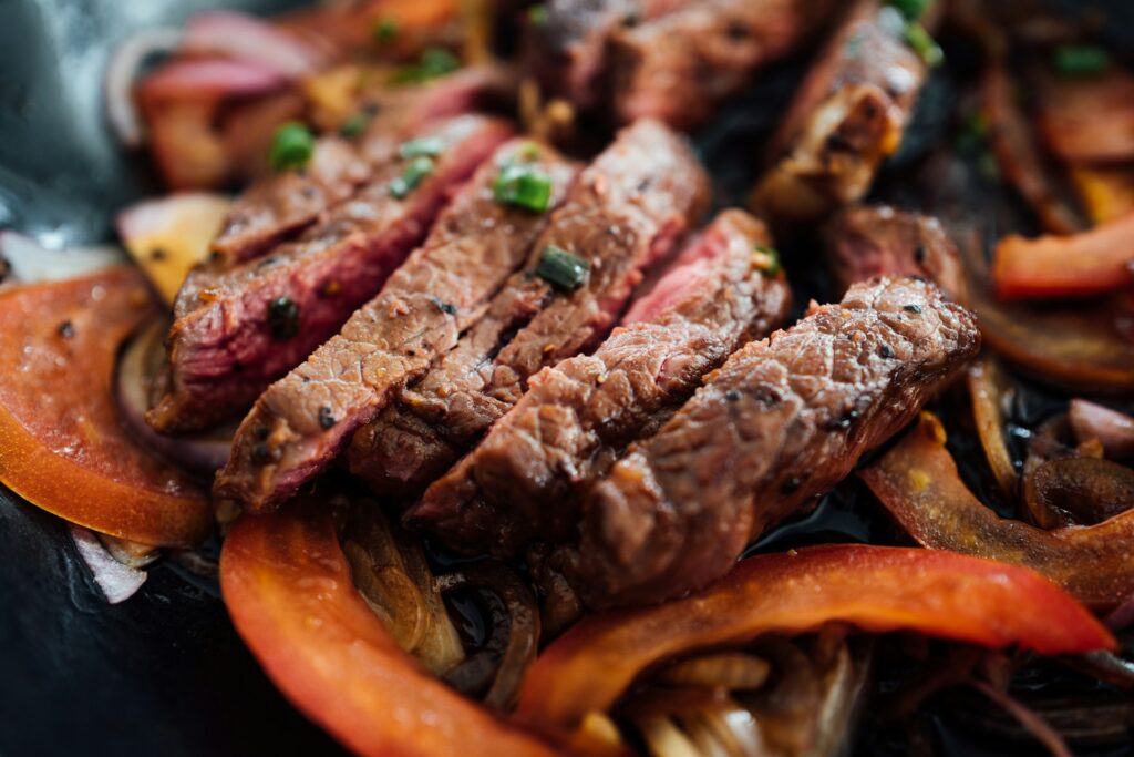 Sliced steak on a plate